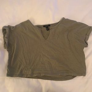 ARMY GREEN CROP TOP ROLLED SLEEVES